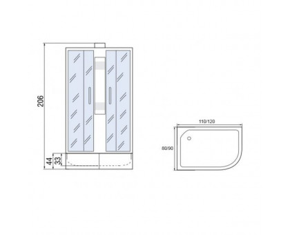 Душевая кабина Мономах 110/80/44 Б/К МЗ R 110х80х206, без крыши, асимметричная