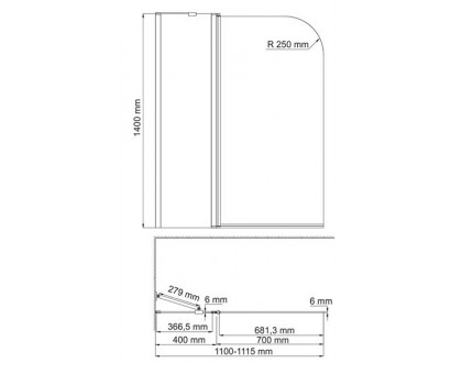 WasserKRAFT Leine 35P02-110WHITE Fixed Стеклянная шторка на ванну