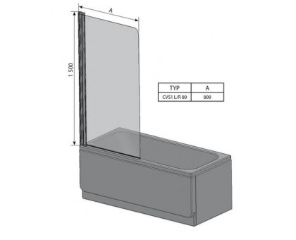 Шторка для ванны Ravak CVS1-80 R белая Transparent