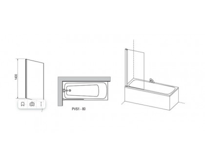 PVS1-80 блестящая + Транспарент, Pivot шторка для ванны