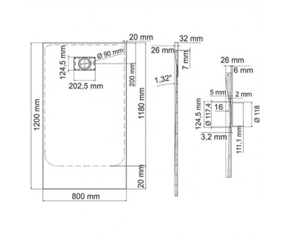 Душевой поддон WasserKRAFT Leine 35T06 120х80