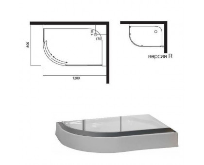 W53T-302R120W BLISS L Twin Slide 120.  Поддон для душ.уголка, правосторонний, 120x80, белый акрил