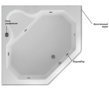 Ванна акриловая Aquatek Лира 150х150 см, гидромассажная, с фронтальным экраном