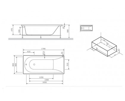 W72A-180-080W-A2 Ванна акриловая Spirit 180x80