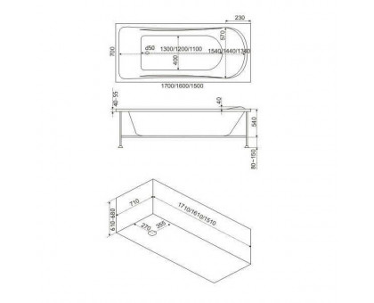 Ванна акриловая Bas Стайл 160х70х66, прямоугольная, с каркасом