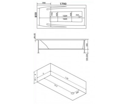 Ванна акриловая Bas Эвита 180х85х66, прямоугольная, с каркасом