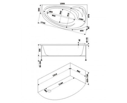 Ванна акриловая Bas Фэнтази 150х88х67, угловая асимметричная (правая), с каркасом