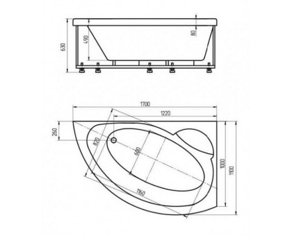 Ванна акриловая Aquatek Аякс 2 R  170x110 см, правая, с фронтальным экраном и каркасом