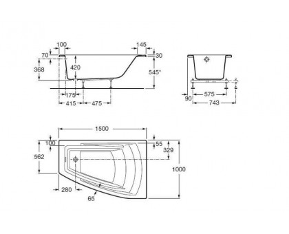 Акриловая ванна Roca Hall Angular R ZRU9302865 150х100 см