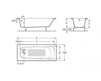 Ванна чугунная Roca Continental 7212904001 140х70 см