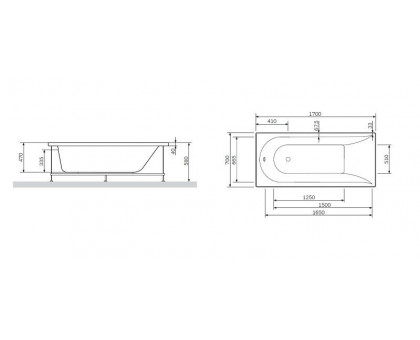 W72A-170-070W-A2 Ванна акриловая spirit 170x70, без слива/перелива