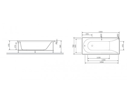 W72A-150-070W-A2 Ванна акриловая spirit 150x70, без слива/перелива