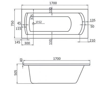 Ванна акриловая Santek (Сантек) Монако XL 170х75х50 прямоугольная