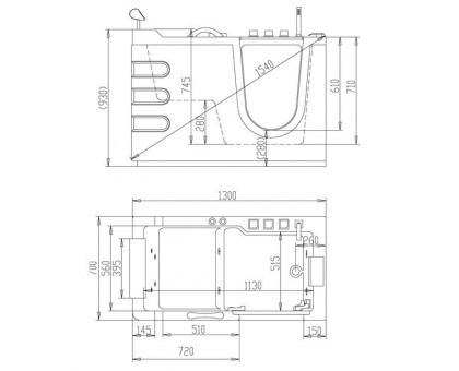 Акриловая ванна ABBER AB9000 B R 130х70 см с дверцей и гидромассажем