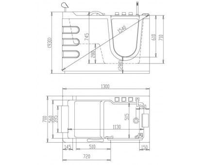 Акриловая ванна ABBER AB9000 C R 130х70 см с дверцей