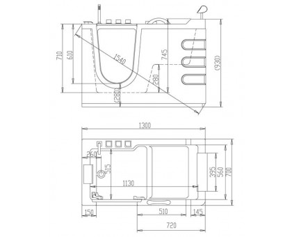 Акриловая ванна ABBER AB9000 C L 130х70 см с дверцей