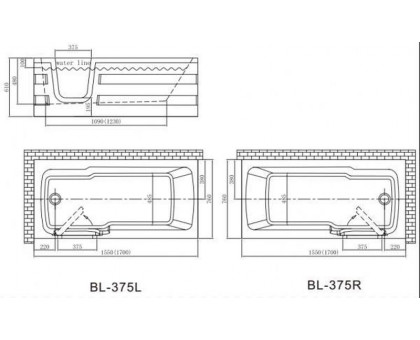 Ванна акриловая Bolu BL-375 L PERSONAS 170х76 без гидромассажа