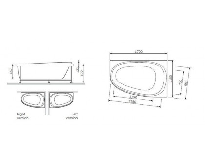 W80A-170R110W-A Like, ванна акриловая 170х110 см, правосторонняя, шт