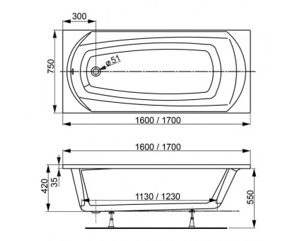 Ванна акриловая VAGNERPLAST (Вагнерпласт) Ebony 170х75х42, прямоугольная