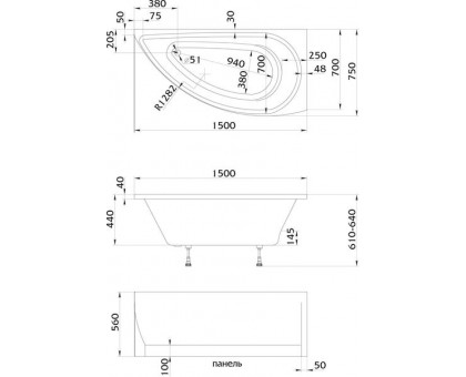 Акриловая ванна 1Marka PICCOLO R 4604613100155 150х75 см