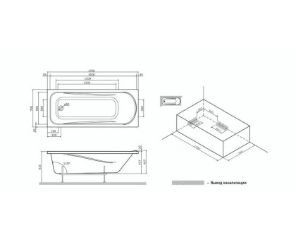 W75A-170-070W-KL Sense Ванна 170x70, каркас, слив-перелив, комплект