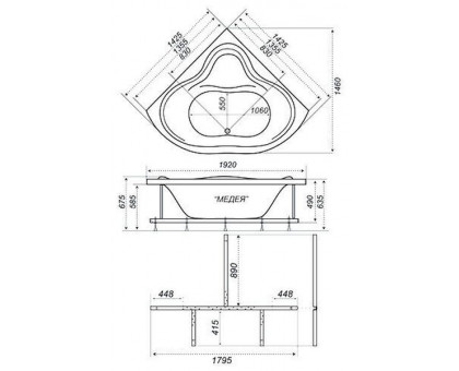 Ванна акриловая Triton (Тритон) Медея 142х142х63,5 угловая с каркасом