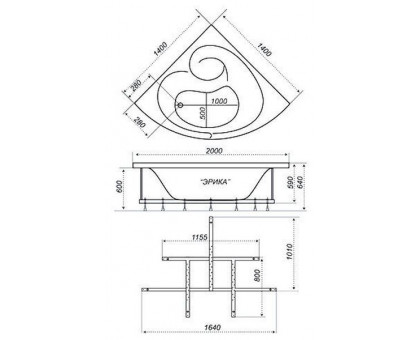 Ванна акриловая Triton (Тритон) Эрика 140х140х64 угловая с каркасом