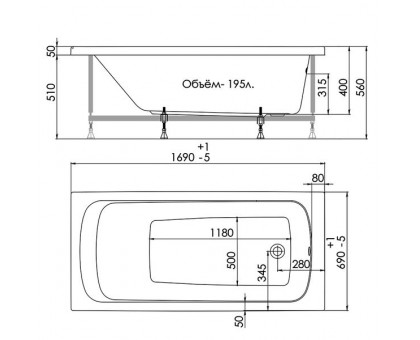 Ванна акриловая 1ACReal Gamma 170х70 см