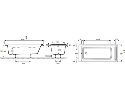 Акриловая ванна Jacob Delafon Spacio E6D010RU-00 170х75 см